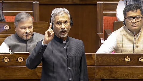 External Affairs Minister S Jaishankar speaks in the Rajya Sabha during the Budget session of Parliament (Photo | PTI)