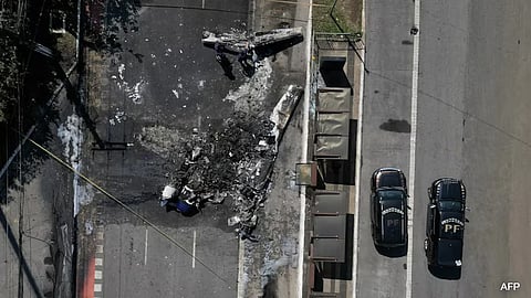 The aircraft hit a bus and exploded, firefighter chief  Ronaldo Melo told journalists