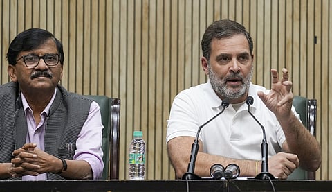 LoP in the Lok Sabha and Congress leader Rahul Gandhi with Shiv Sena  MP Sanjay Raut. 
