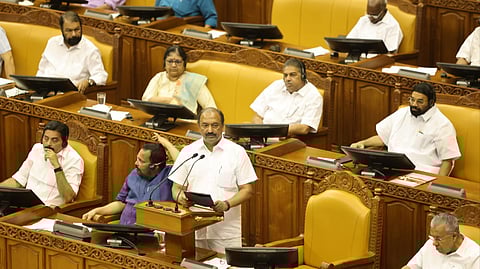 Finance minister KN Balagopal presenting State Budget in Assembly on Friday.