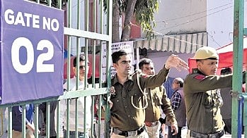 Security personnel outside counting centre on Friday. 