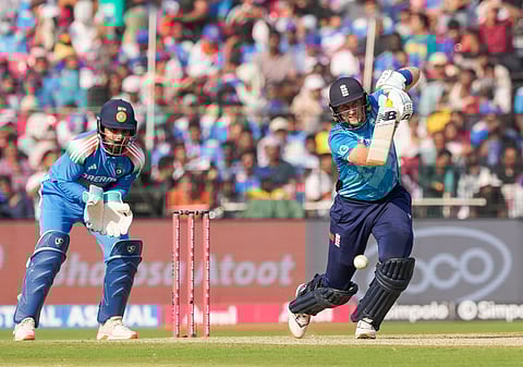Joe Root play a shot during the second ODI in Cuttack on Sunday