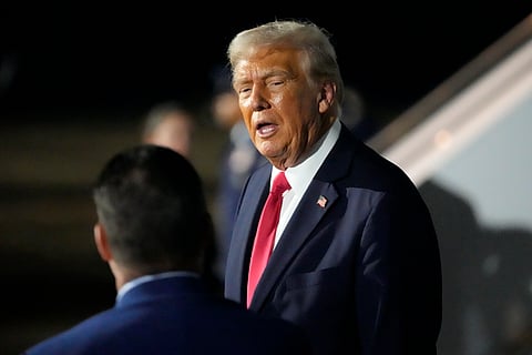 President Donald Trump is pictured before boarding Air Force One at the Naval Air Station Joint Reserve Base in New Orleans, Sunday, Feb. 9, 2025.