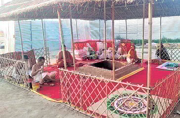  A tent set up for rituals as per Kerala traditions at the Maha Kumbh