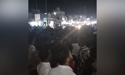 The crowed that gathered around the Udayagiri polie station