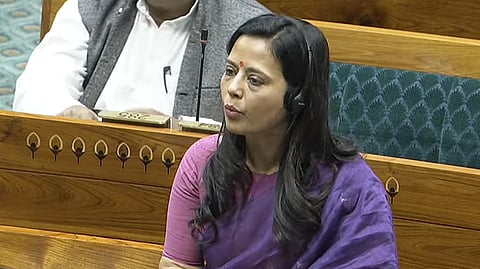 TMC MP Mahua Moitra speaks during the zero hour of the Lok Sabha in the ongoing Budget Session of Parliament in New Delhi on Tuesday, Feb. 11, 2025.