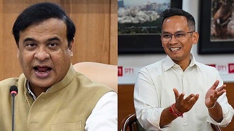  Assam Chief Minister Himanta Biswa Sarma (L),Congress leader Gaurav Gogoi