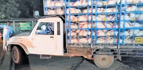 Telangana authorities stopped poultry vehicles coming from Andhra Pradesh at Aswaraopet check post in Khamman district on Wednesday.