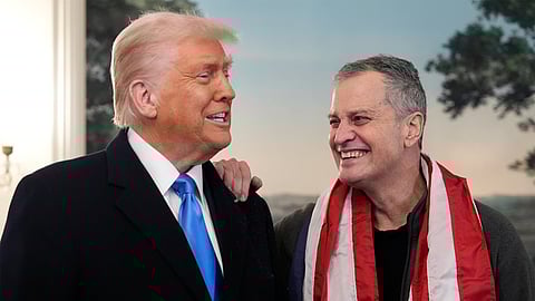 President Donald Trump, accompanied by Marc Fogel, speaks in the Diplomatic Reception Room at the White House, Tuesday, Feb. 11, 2025, in Washington.