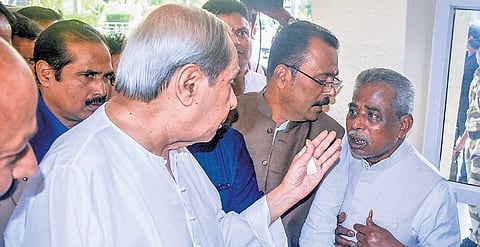 Naveen Patnaik seen reprimanding Champua BJD MLA Sana Mahakud while entering the state Assembly, in Bhubaneswar on Thursday