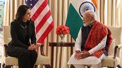 Prime Minister Narendra Modi with Tulsi Gabbard, US Director of National Intelligence.