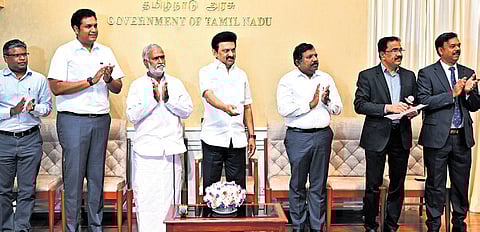 Chief Minister MK Stalin laying the foundation stone for the Central Tower project at the Central Square 