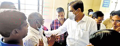 Special CS (Health) MT Krishna Babu interacts with patients’ families at Guntur GGH on Friday 