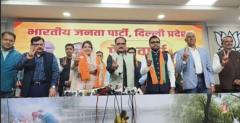 AAP councillors joining BJP in the presence of Delhi BJP president Virendra Sachdeva. 