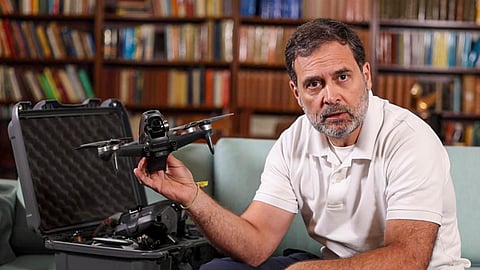 LoP in the Lok Sabha and Congress leader Rahul Gandhi speaks about drone technology on Saturday, Feb. 15, 2025.