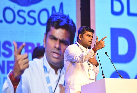 BJP state president K Annamalai, speaks during the inaugural Function of Rotary Dist. 3201s two days Blossom District Conference held at Rathinam Tech Park, Eechanari in Coimbatore on Saturday. 