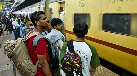 Nepalese students who were forcibly vacated from KIIT College, wating at Bhubaneswar Railway station.
