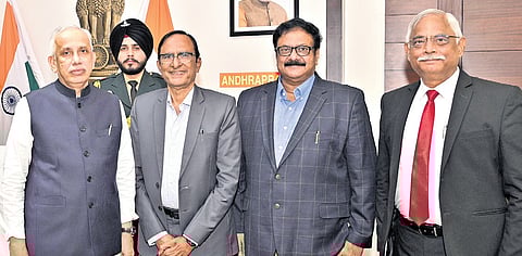 Governor Abdul Nazeer with IRCS members at Raj Bhavan in Vijayawada