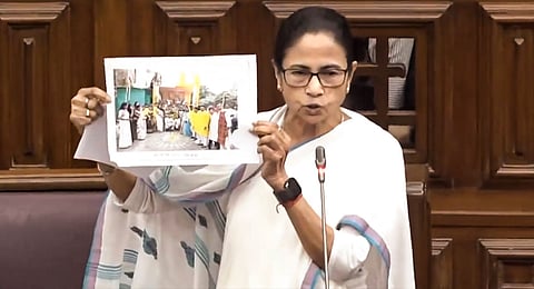 West Bengal Chief Minister Mamata Banerjee speaks during a session of the state Legislative Assembly, in Kolkata, Tuesday, Feb. 18, 2025. 