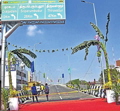 State highways minister EV Velu inaugurated three arms of the rotary-type RoB