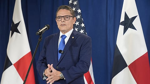 Panama's Minister of Public Security Frank Alexis Abrego, speaks to reporters after watching people board a repatriation flight bound for Colombia at Albrook Airport in Panama City, Feb. 3, 2025