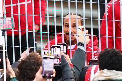Ferrari driver Lewis Hamilton meet fans after testing the new Ferrari SF-25 at Fiorano circuit.