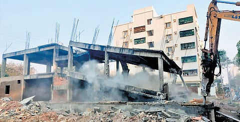 HYDRAA demolishes illegal encroachments on Pariki Cheruvu in Quthbullapur mandal of Medchal-Malkajgiri district on Thursday