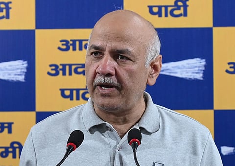 AAP leader Manish Sisodia during a press conference, in New Delhi on Wednesday, Feb. 19, 2025.