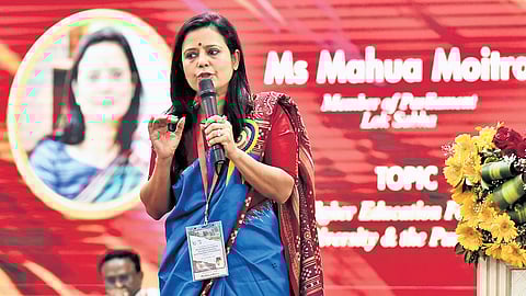 MP Mahua Moitra speaking at an event at Loyola College in Chennai 