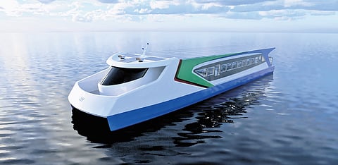 An artist’s view of Apollo, the solar-electric ferry being manufactured by Kochi-based Navalt for Maldives
