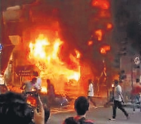 The burning EV showroom.