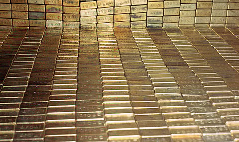 Gold bars as stored at the U.S. Depository in Ft. Knox, Kentucky, Sept. 24, 1974. 