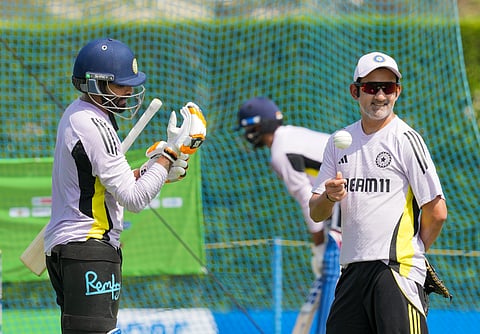 India all-rounder Ravindra Jadeja with head coach Gautam Gambhir during a training session