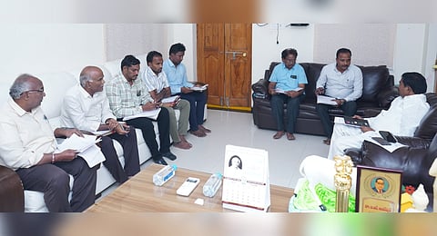 The SW Minister Dr Dola Sree Baala Veeranjaneya Swamy conducted a review meeting in his Toorpu Nayudupalem camp office on Friday.