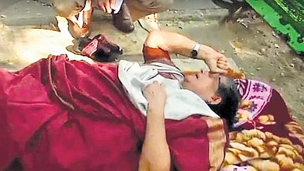 Social activist V P Suhra protesting in New Delhi on Sunday.