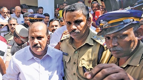 P C George being taken for medical examination from the court in Erattupetta after he was sent to police custody for a few hours on Monday