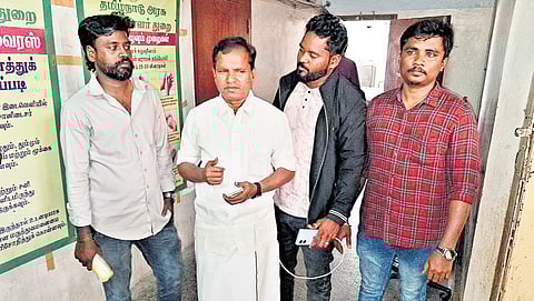 Members of the Samsung India Workers Union arriving for discussions with company officials on DMS campus in Chennai on Monday