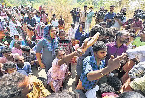 Local residents protest at Aralam farm on Monday