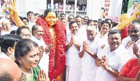 AIADMK general secretary Edappadi K Palaniswami along with cadre celebrated the late leader’s birth anniversary at the party headquarters in Chennai