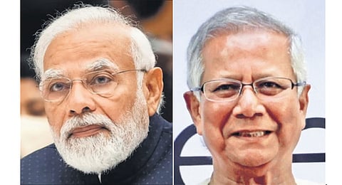 Prime Minister Narendra Modi and Muhammad Yunus, chief advisor to Bangladesh interim government.