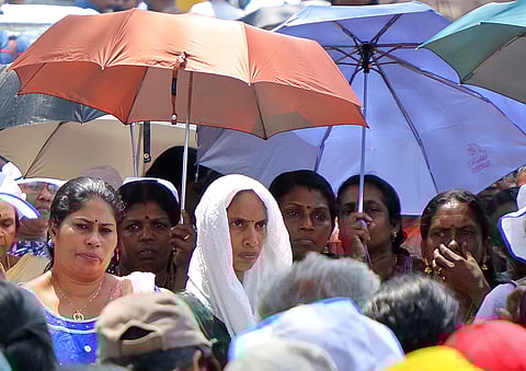 Members of Kerala ASHA Health Workers Association under the scorching sun during their indefinite protests 15th day in front of the Secretariat on Monday. 
