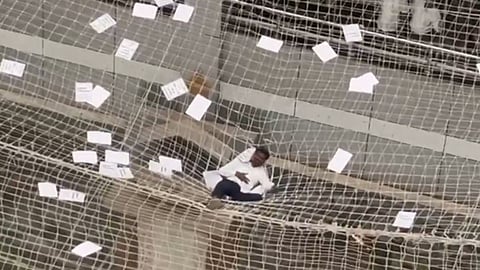 A man who allegedly jumped off from Mantralaya building was saved by the safety net.