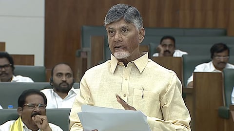 CM Nara Chandrababu Naidu during the budget session at Velagapudi on Tuesday.