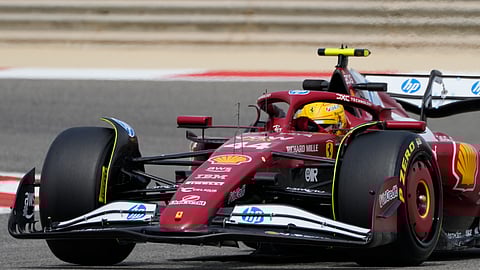 Ferrari driver Lewis Hamilton of Britain in action during a Formula One pre-season test at the Bahrain International Circuit in Sakhir, Bahrain, Wednesday, Feb. 26, 2025.