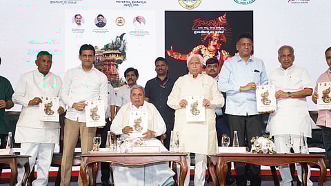Chief Minister Siddaramaiah flanked by his cabinet colleagues and others at the inauguration of the Karnataka International Travel Expo in Bengaluru on Wednesday