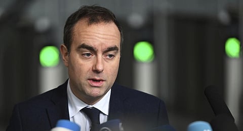 French Prime Minister Sebastien Lecornu delivers his speech before a no-confidence vote, Thursday, Oct. 16, 2025 at the National Assembly in Paris.