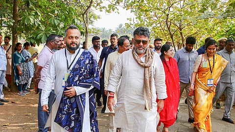 DyCM DK Shivakumar at the Isha Foundation in Coimbatore, 
Tamil Nadu on Wednesday