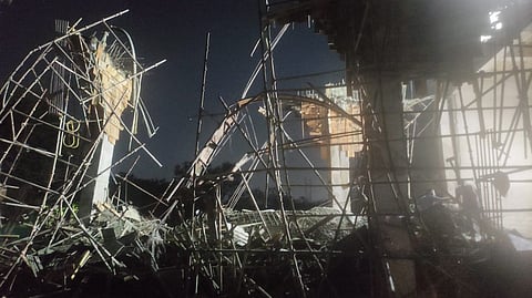 The under-construction new administration building at the University of Hyderabad has collapsed.