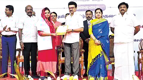 Chief Minister MK Stalin handing over appointment order to an assistant surgeon recruited recently through the Medical Services Recruitment Board.