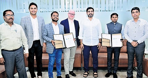 APSSDC officials ink pact with representatives of SkillBee India Pvt Ltd in the presence of HRD Minister Nara Lokesh on Thursday